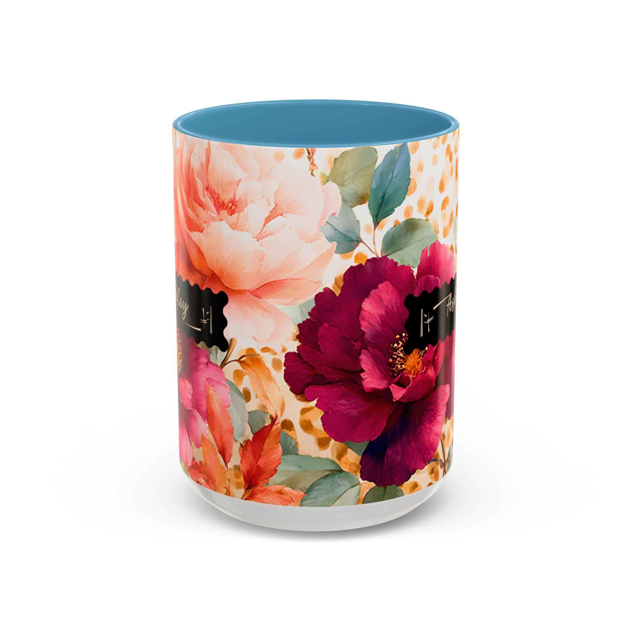 Personalized Floral Leopard Print Coffee Mug Custom Name