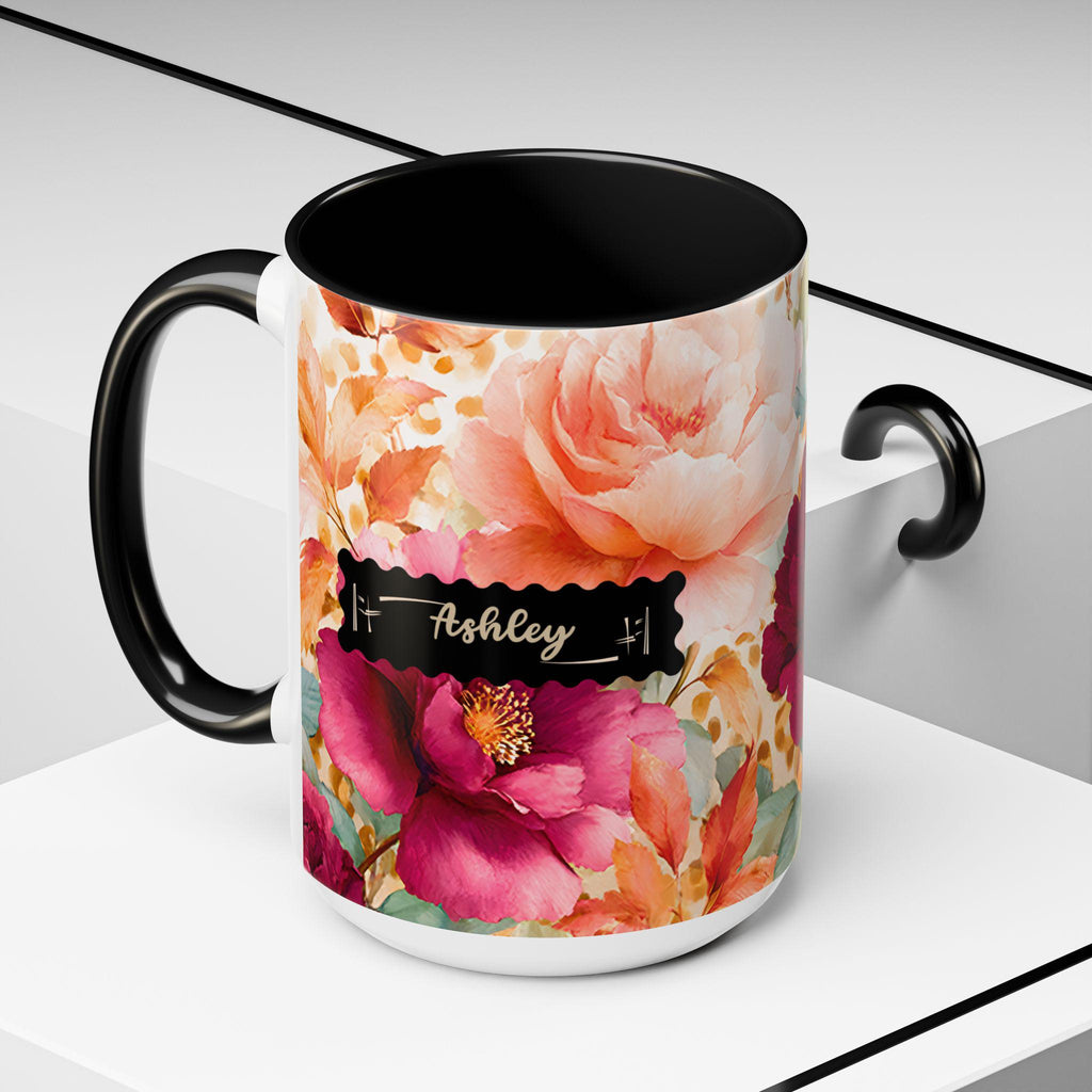 Personalized Floral Leopard Print Coffee Mug Custom Name