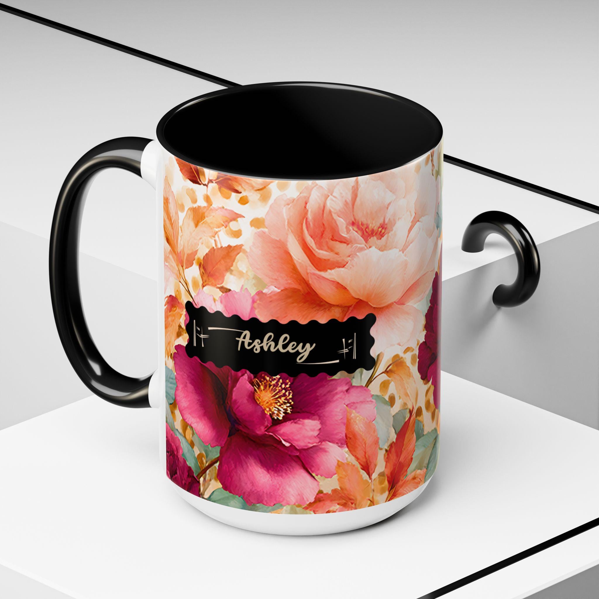 Personalized Floral Leopard Print Coffee Mug Custom Name