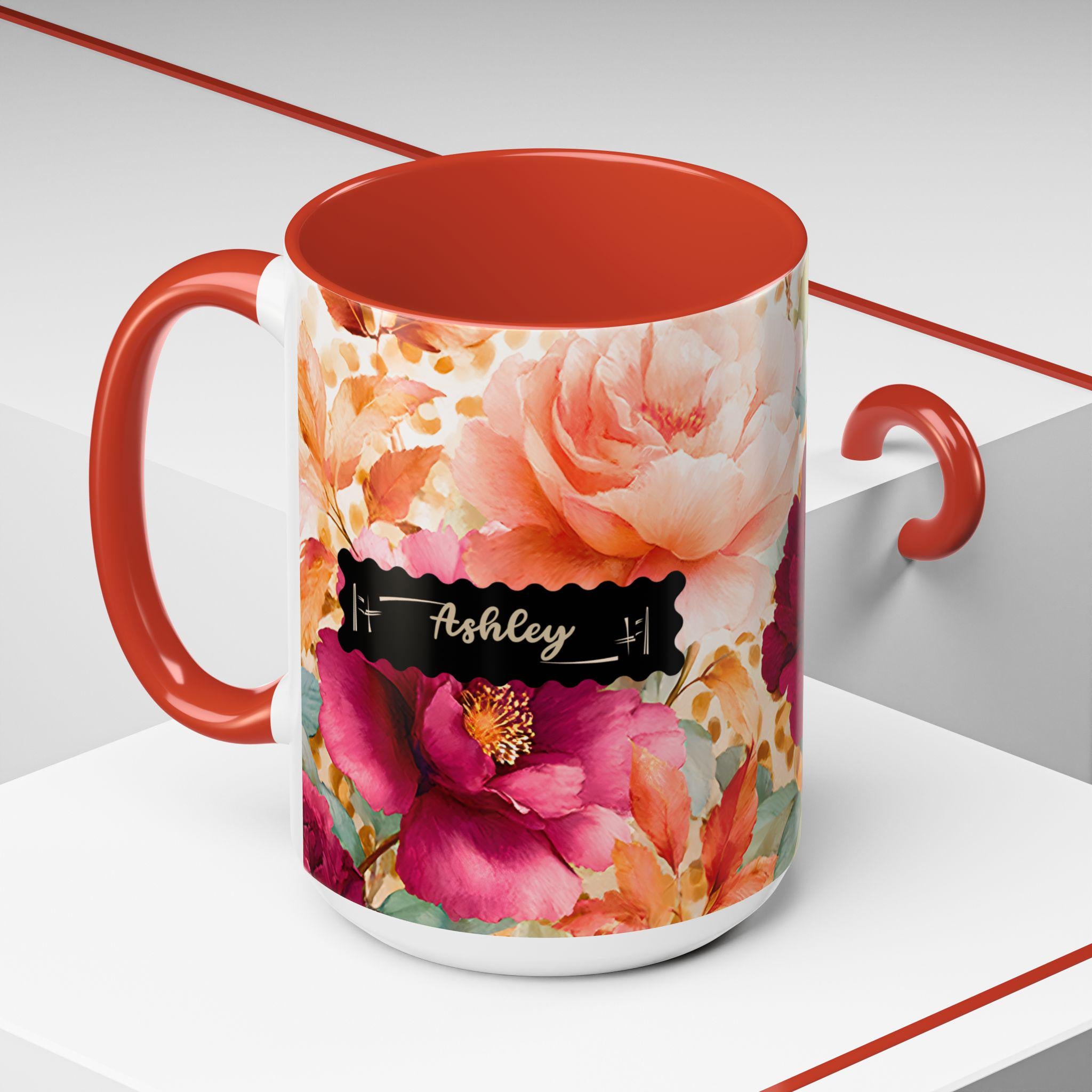 Personalized Floral Leopard Print Coffee Mug Custom Name