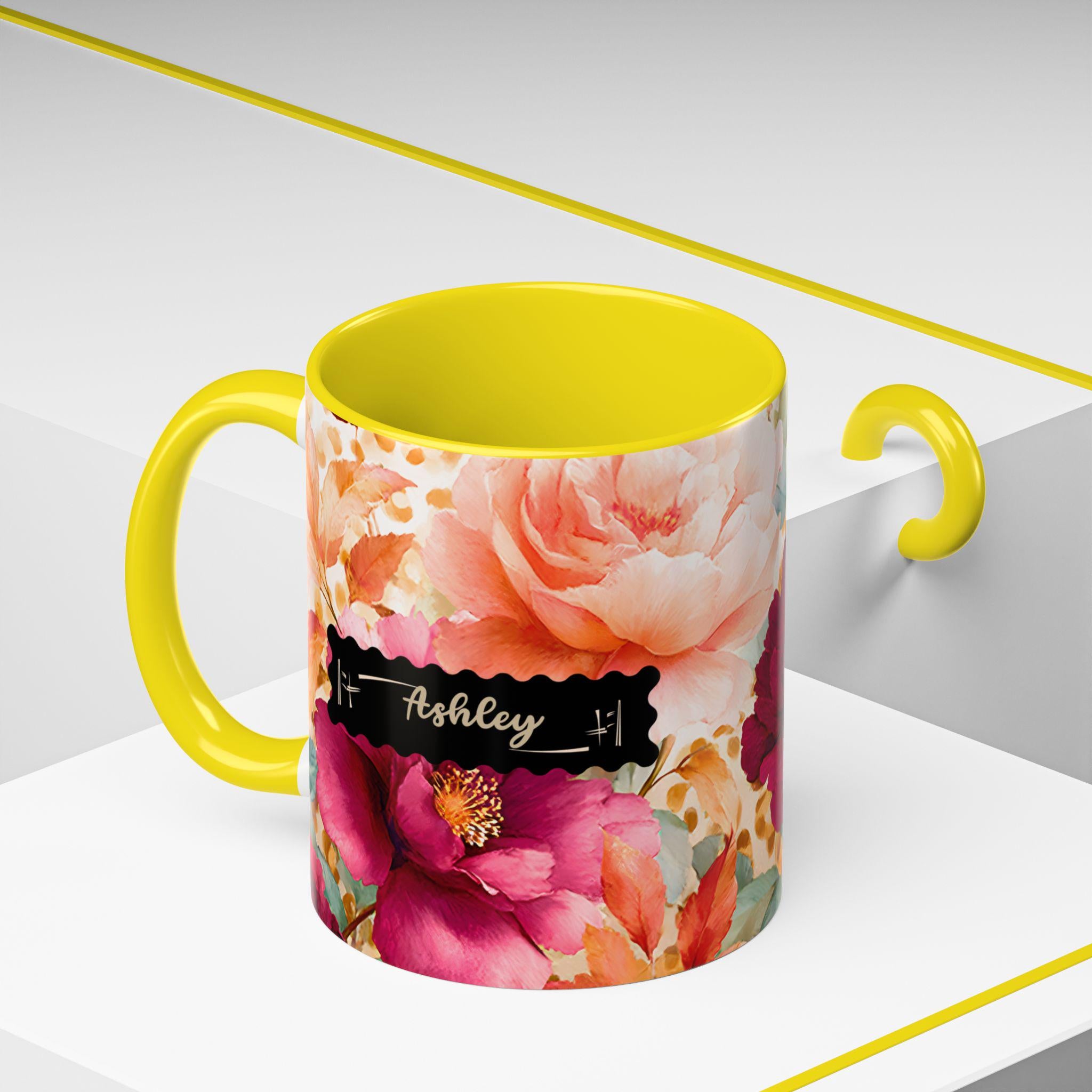 Personalized Floral Leopard Print Coffee Mug Custom Name