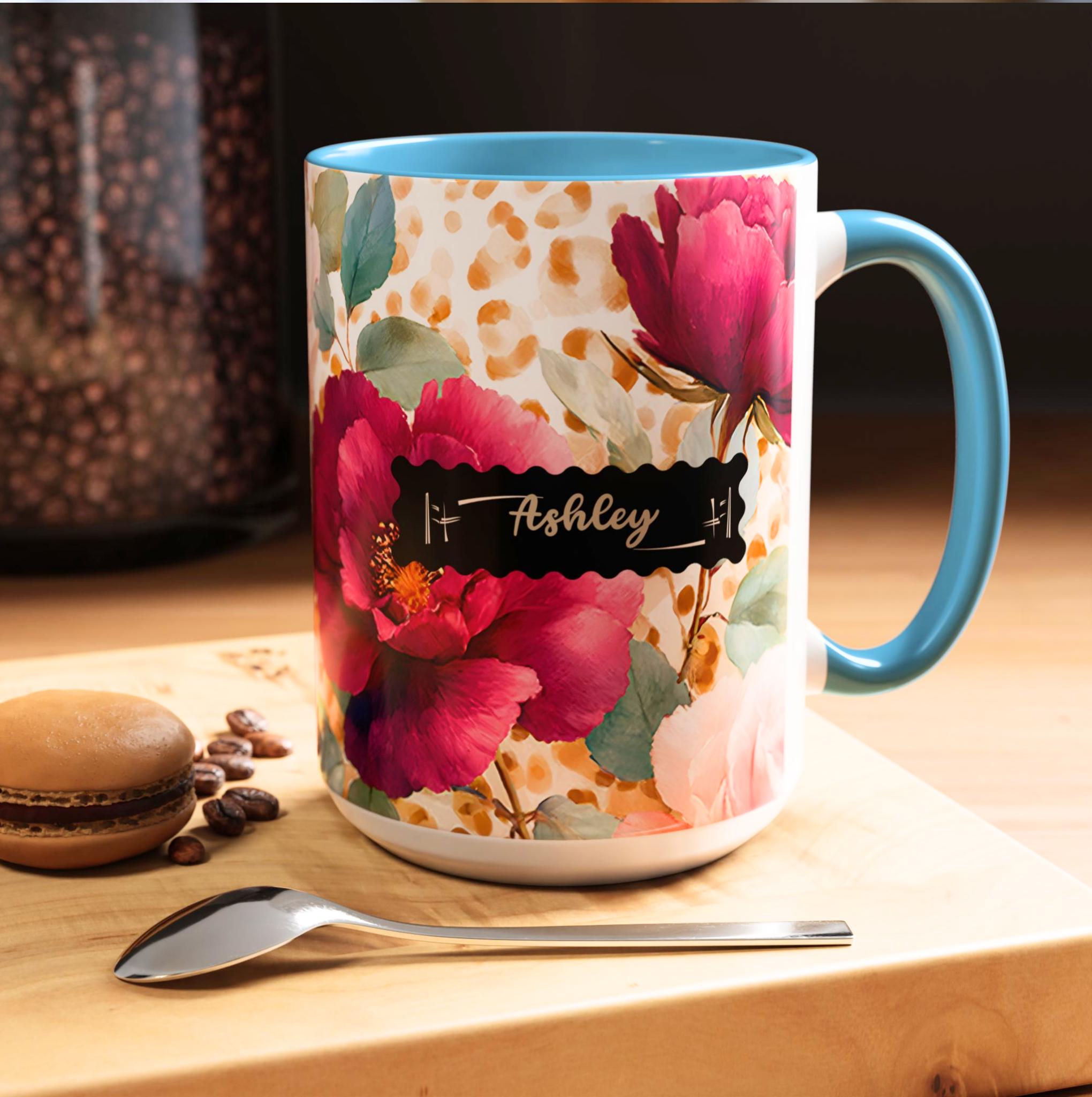 Personalized Floral Leopard Print Coffee Mug Custom Name