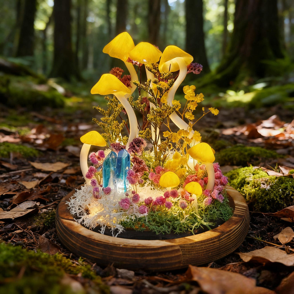 StarlitCarat Handmade Mushroom Night Light With Crystal LED Warm Glow