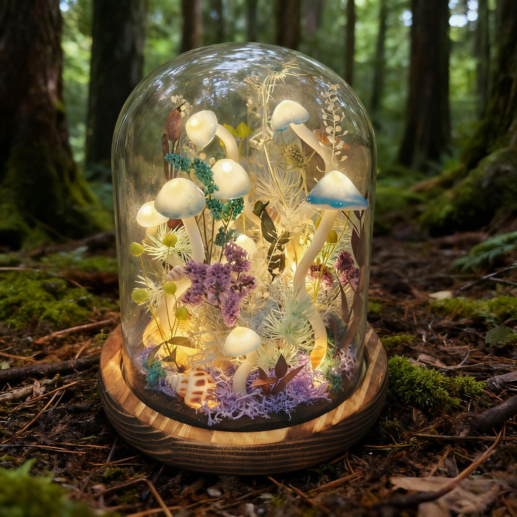 StarlitCarat Handmade Blue Mushroom Lamp With Shell Night Light