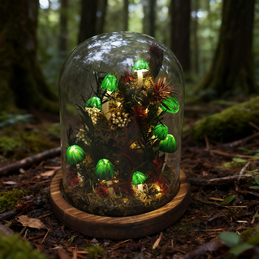 StarlitCarat Green Mushroom LED Night Light 6.3in Wood