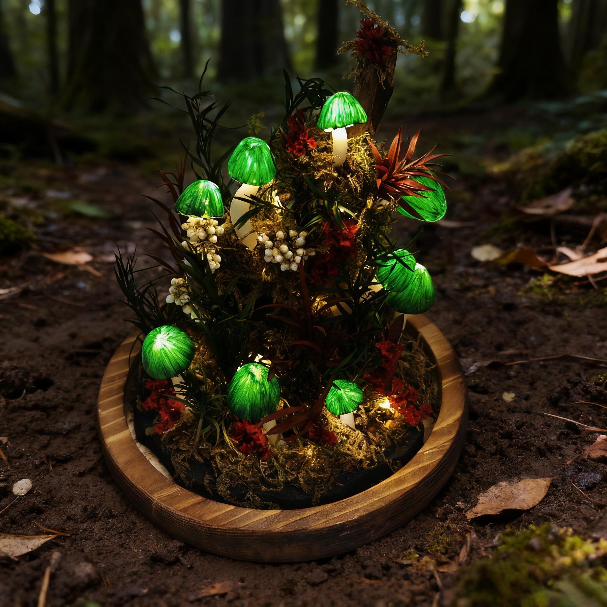 StarlitCarat Green Mushroom LED Night Light 6.3in Wood