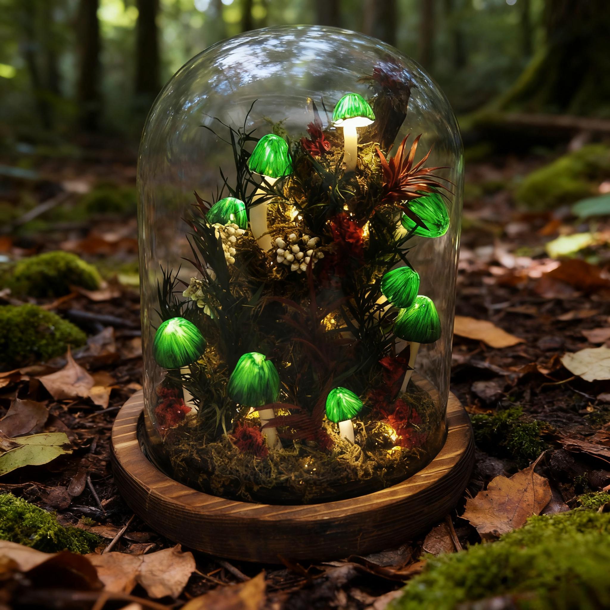 StarlitCarat Green Mushroom LED Night Light 6.3in Wood