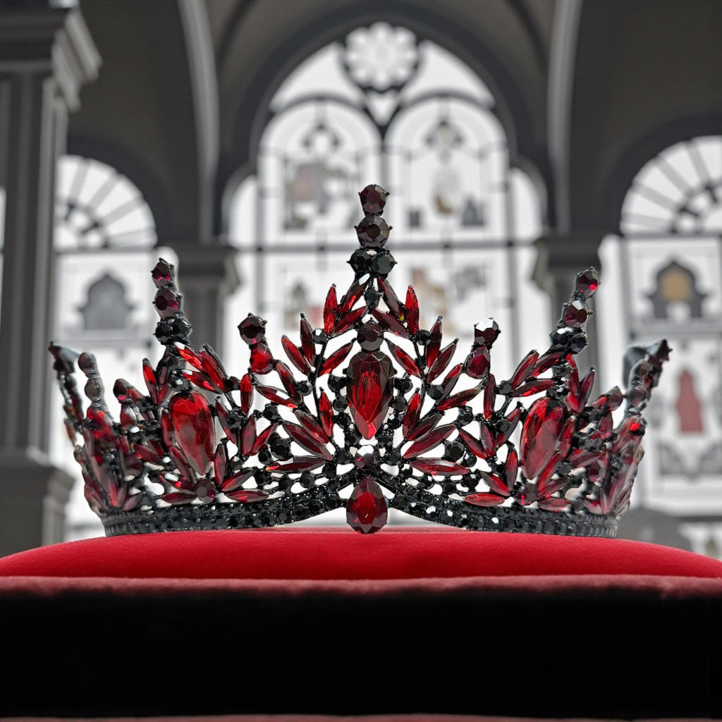 Red Crystal Tiara Gothic Wedding Headpiece Dark Queen Crown