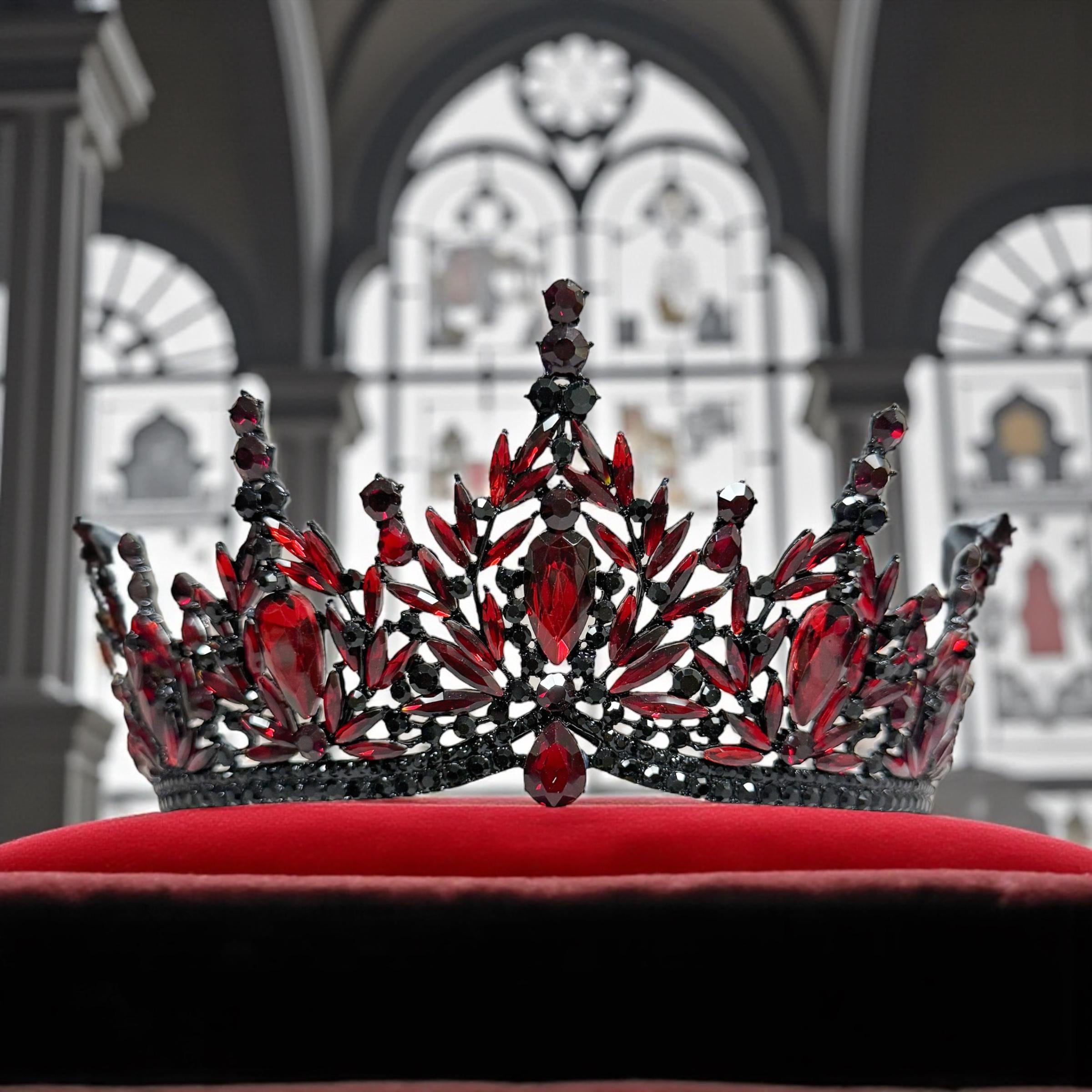 Red Crystal Tiara Gothic Wedding Headpiece Dark Queen Crown