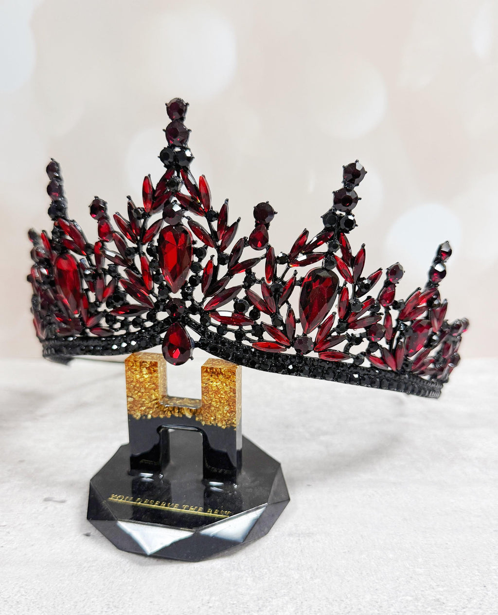 Red Crystal Tiara Gothic Wedding Headpiece Dark Queen Crown
