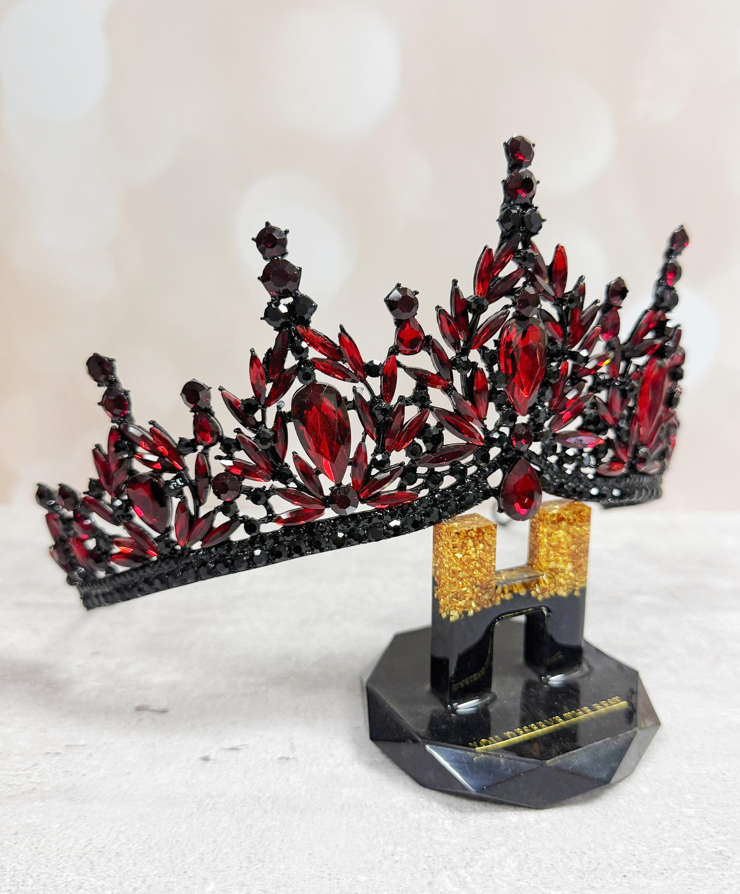 Red Crystal Tiara Gothic Wedding Headpiece Dark Queen Crown