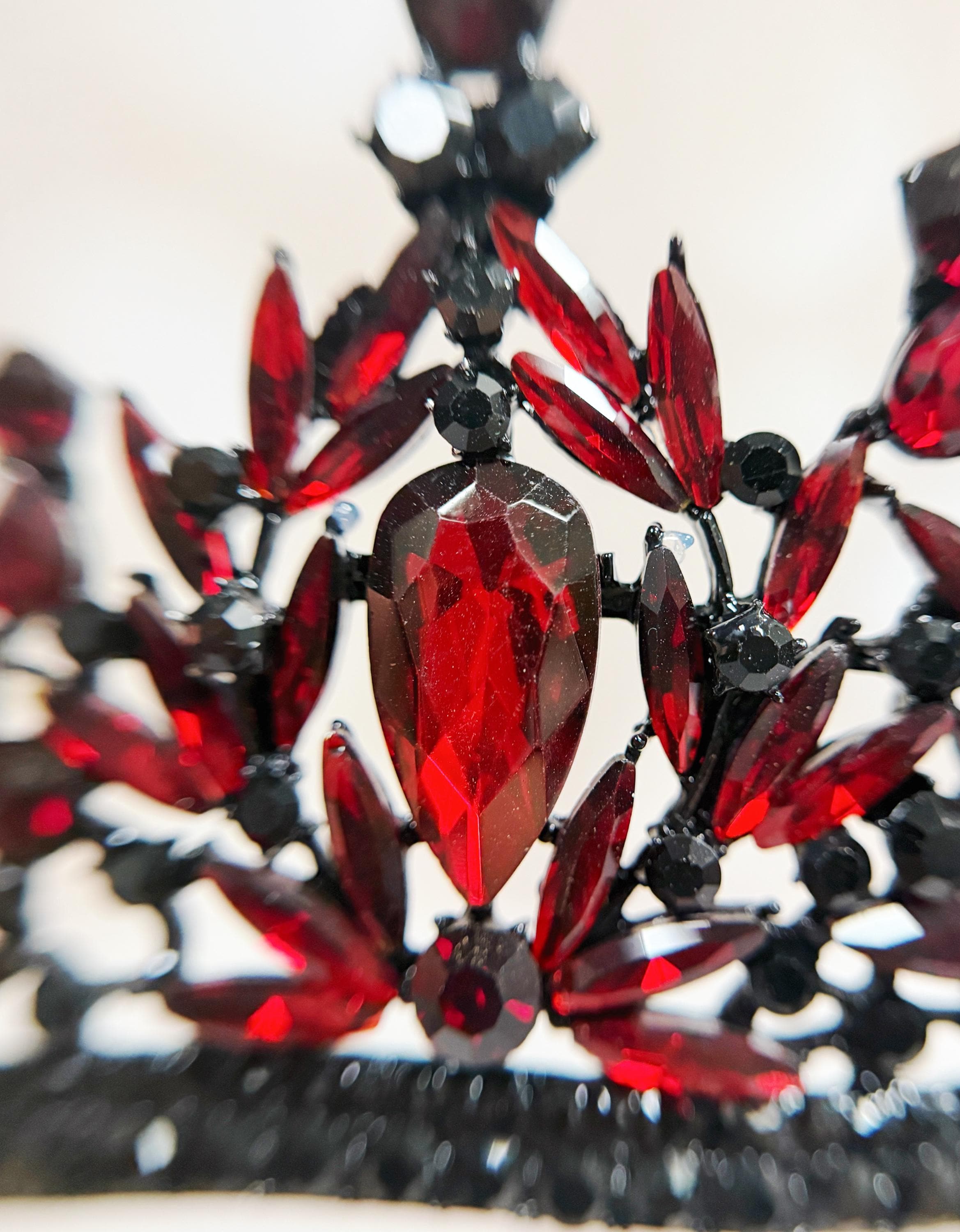 Red Crystal Tiara Gothic Wedding Headpiece Dark Queen Crown