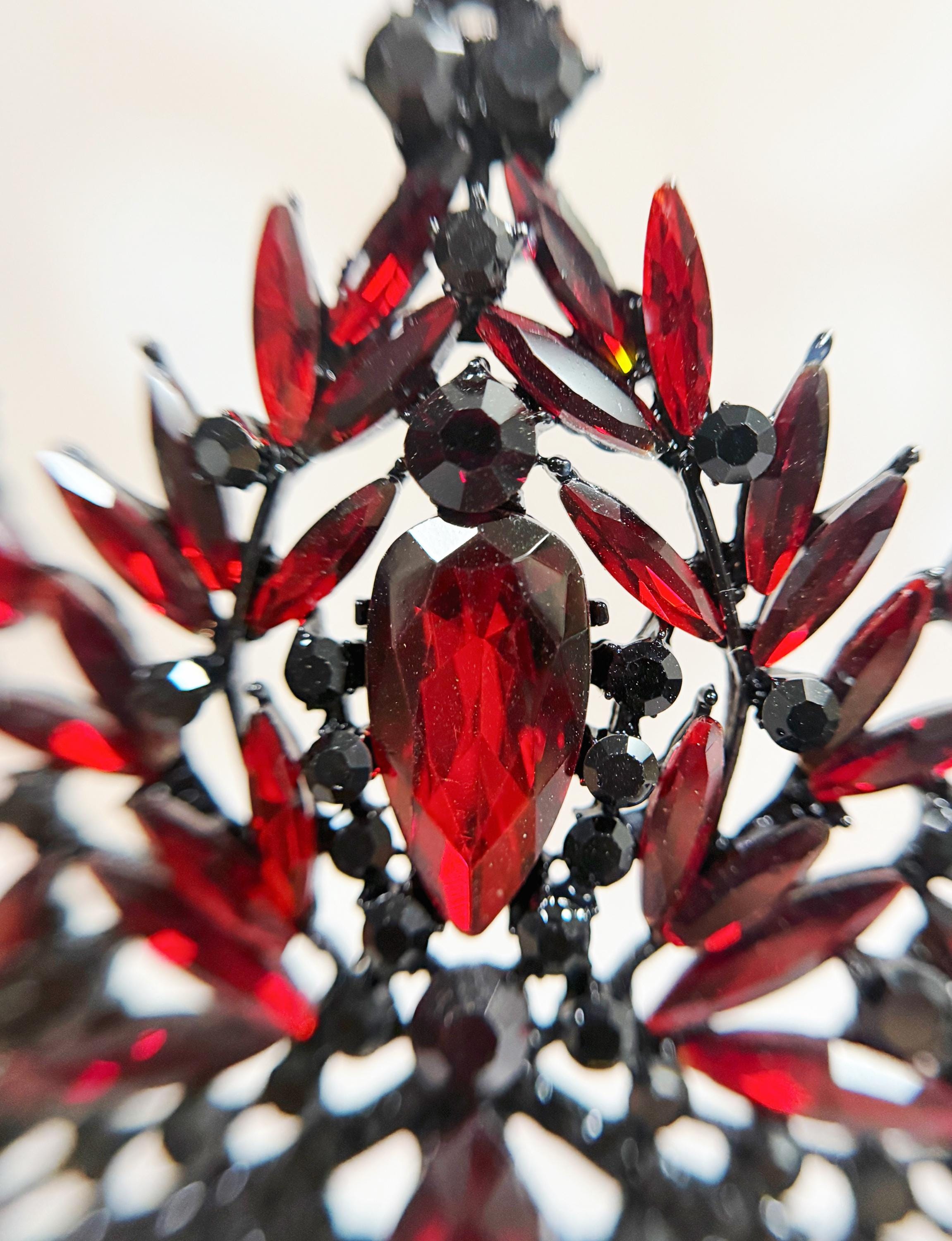 Red Crystal Tiara Gothic Wedding Headpiece Dark Queen Crown