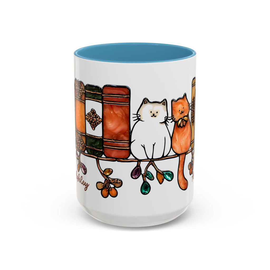 LELORESTORE Bookish Cat Mug Faux Stained Glass Bookshelf Ceramic