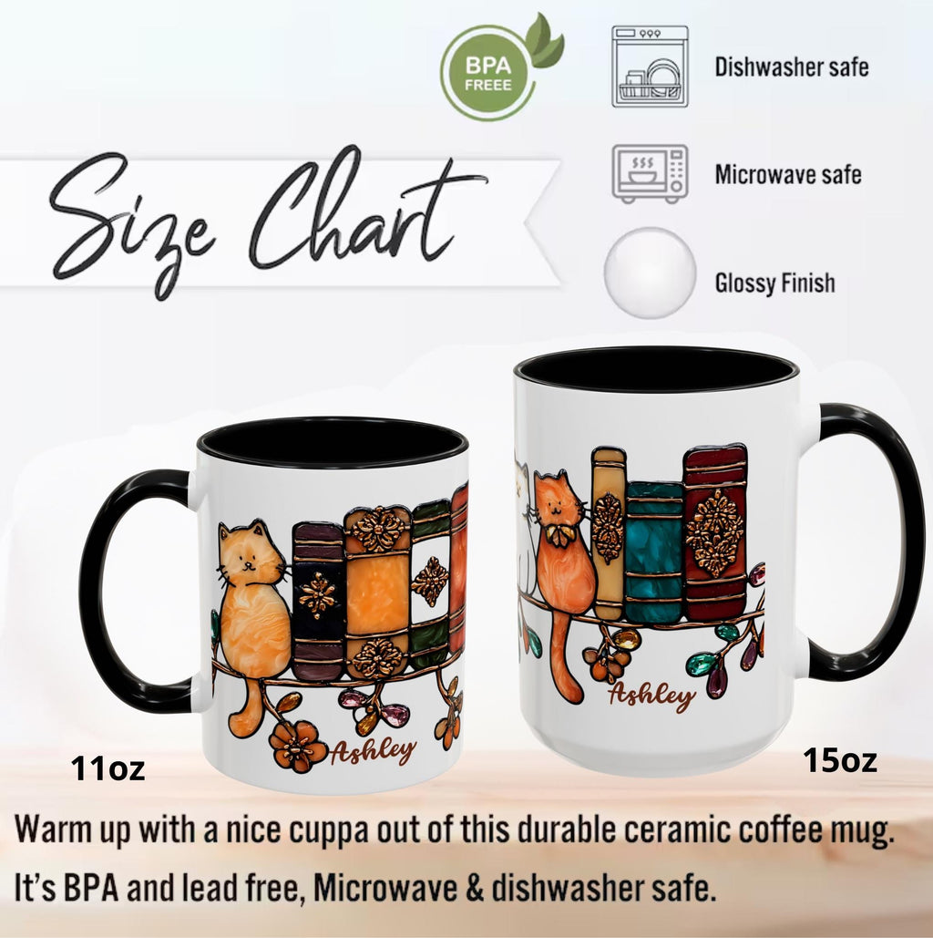 LELORESTORE Bookish Cat Mug Faux Stained Glass Bookshelf Ceramic