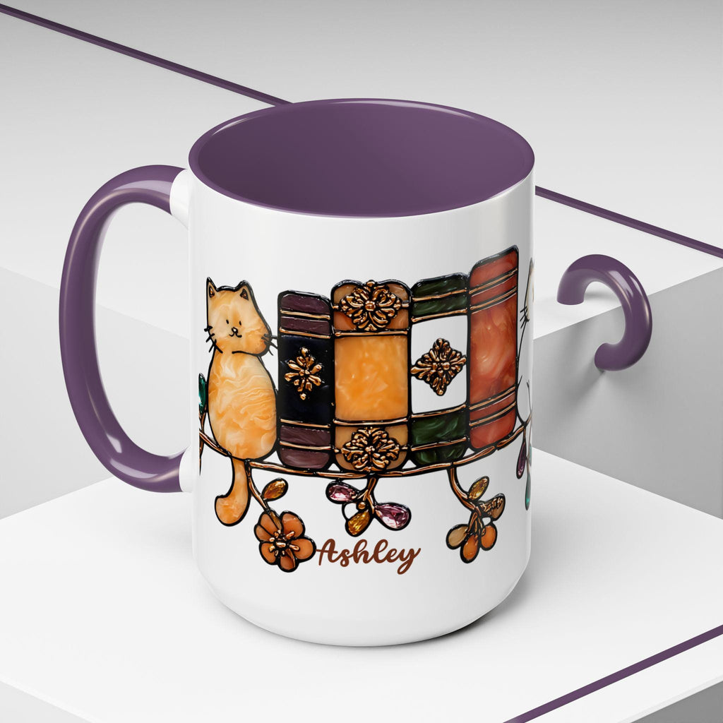 LELORESTORE Bookish Cat Mug Faux Stained Glass Bookshelf Ceramic