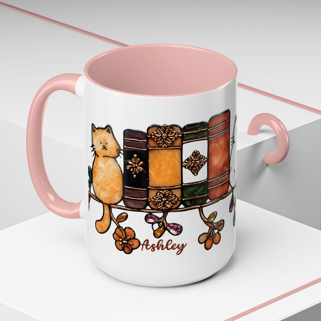 LELORESTORE Bookish Cat Mug Faux Stained Glass Bookshelf Ceramic