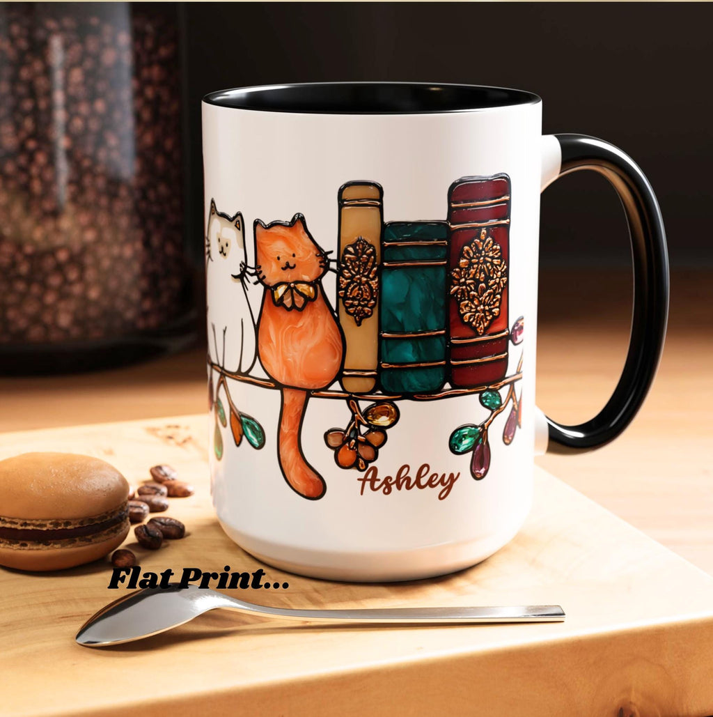 LELORESTORE Bookish Cat Mug Faux Stained Glass Bookshelf Ceramic
