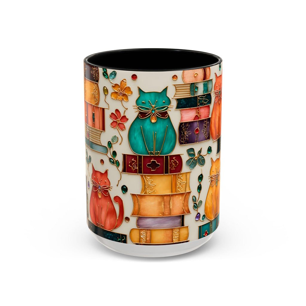 LELORESTORE Stained Glass Look Cat Mug for Book Lovers