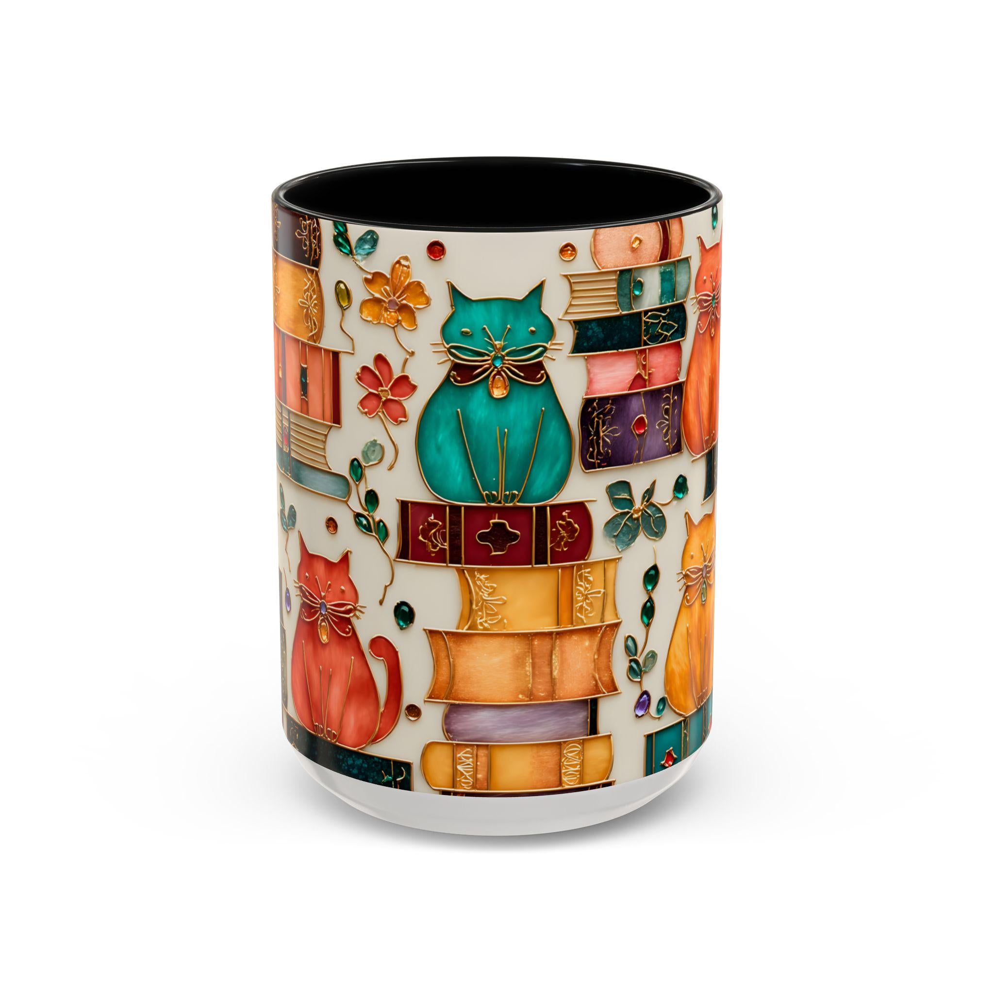 LELORESTORE Stained Glass Look Cat Mug for Book Lovers