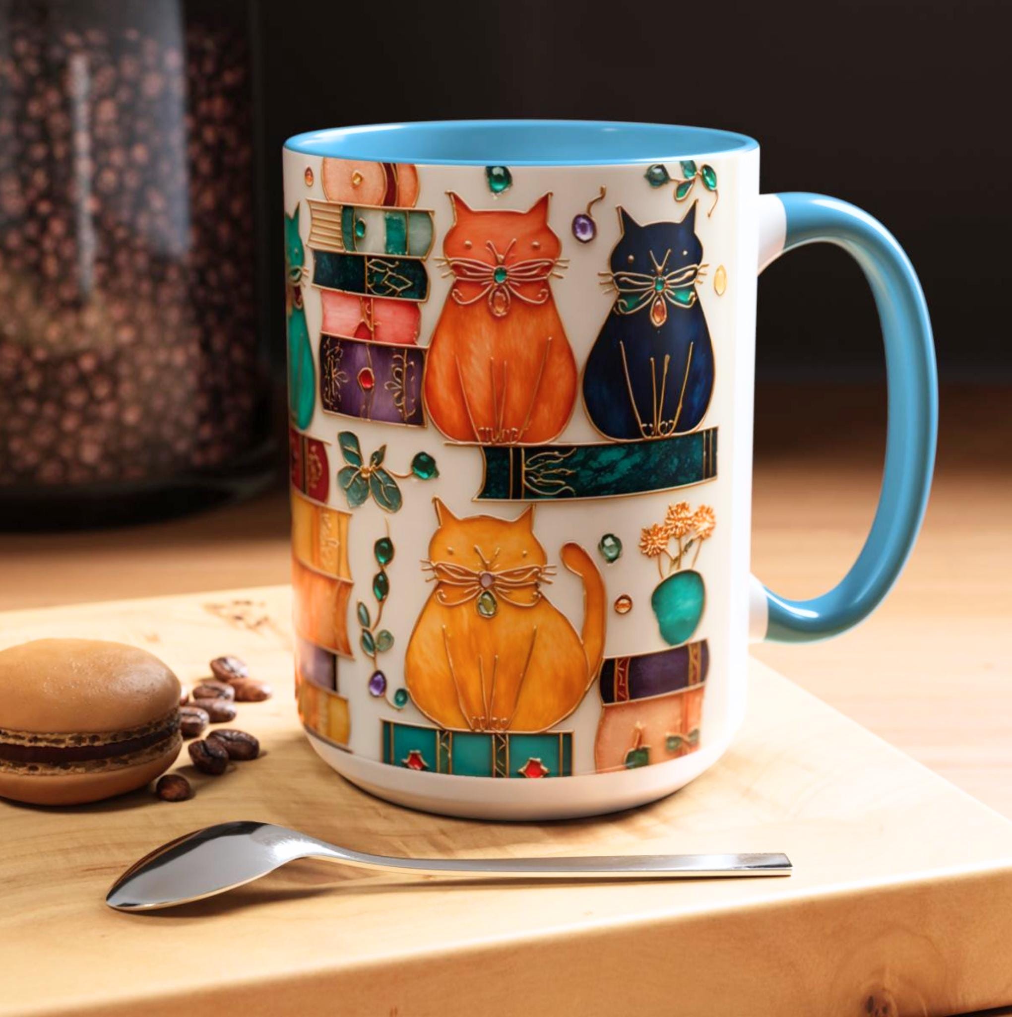LELORESTORE Stained Glass Look Cat Mug for Book Lovers