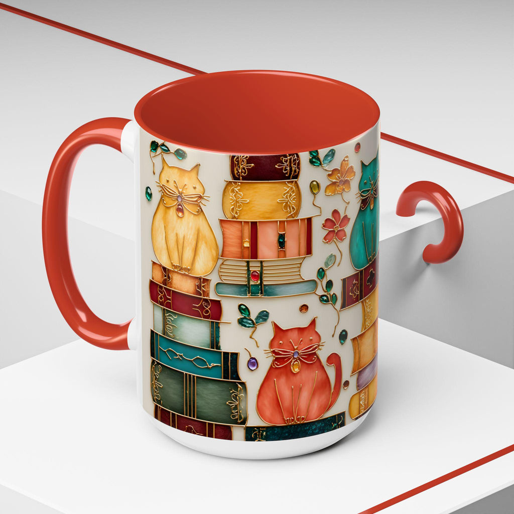 LELORESTORE Stained Glass Look Cat Mug for Book Lovers
