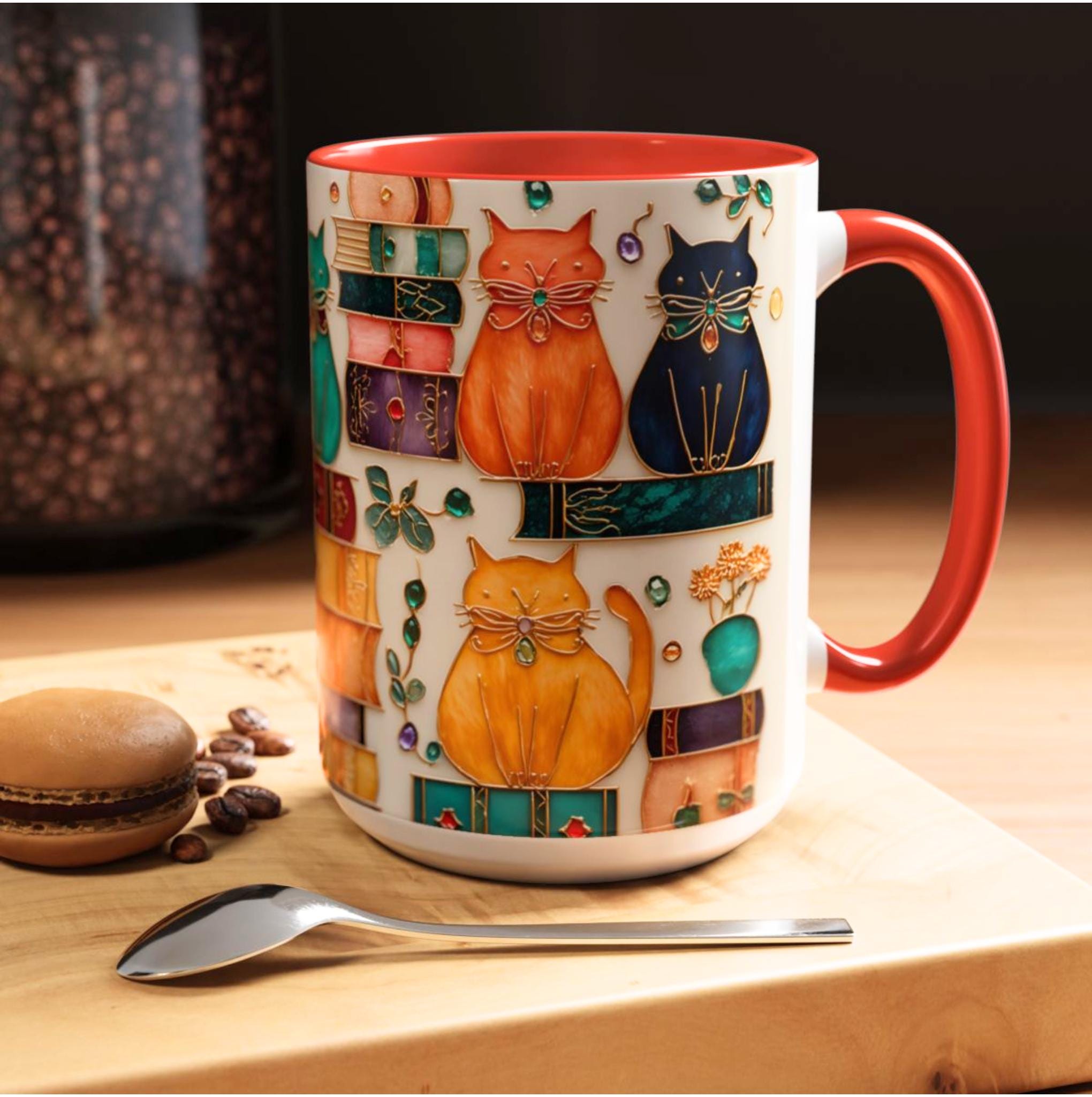 LELORESTORE Stained Glass Look Cat Mug for Book Lovers
