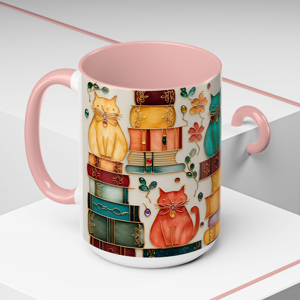 LELORESTORE Stained Glass Look Cat Mug for Book Lovers
