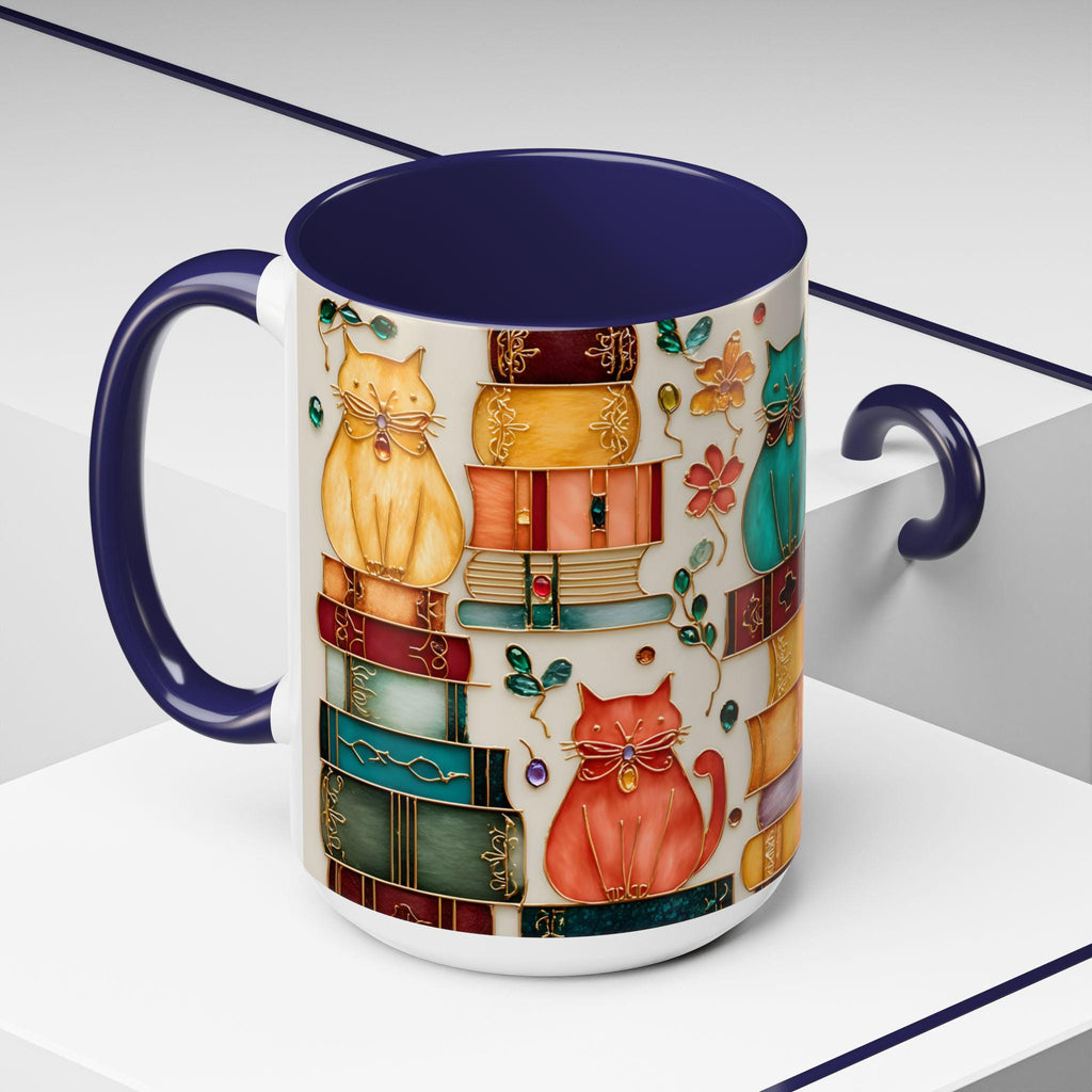 LELORESTORE Stained Glass Look Cat Mug for Book Lovers