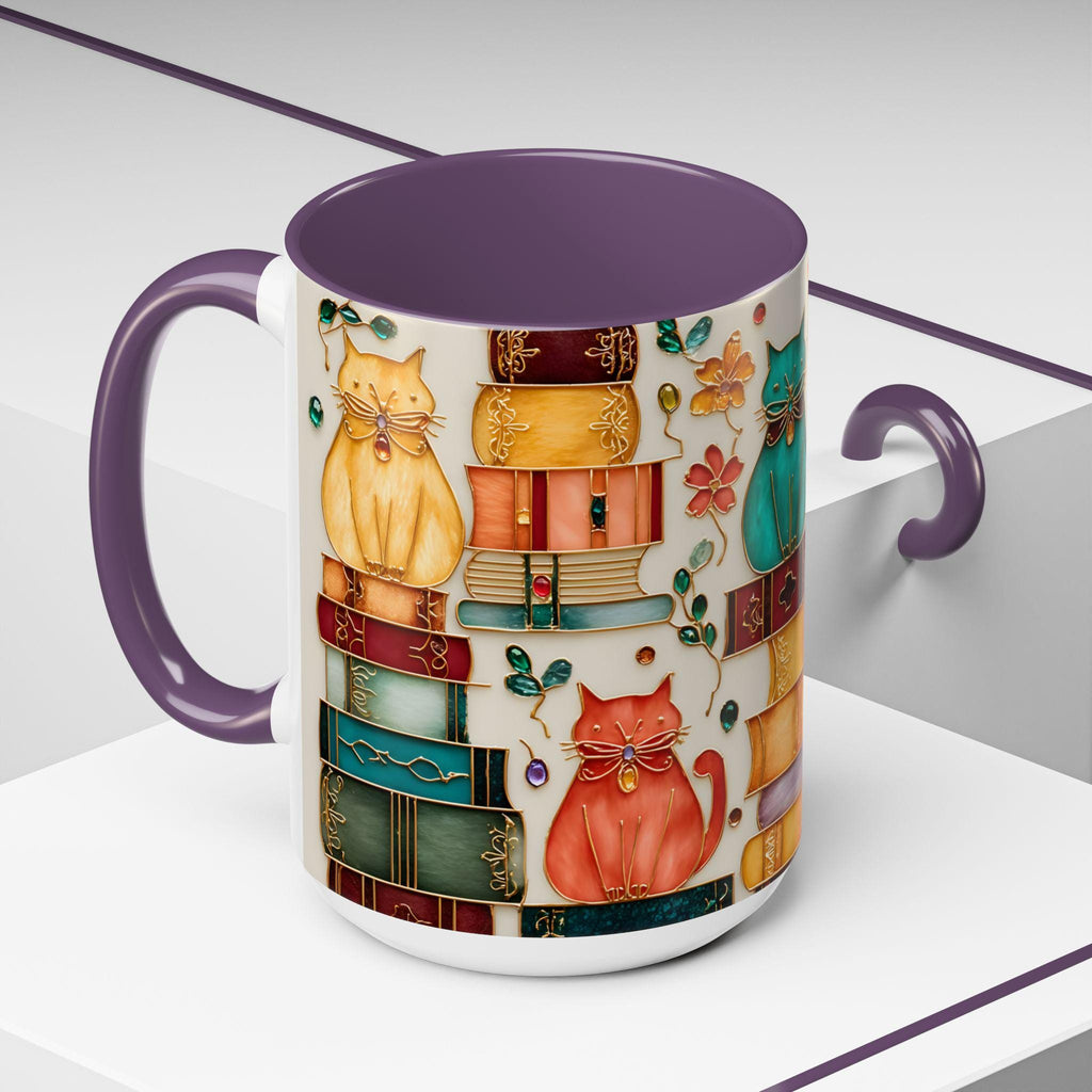 LELORESTORE Stained Glass Look Cat Mug for Book Lovers