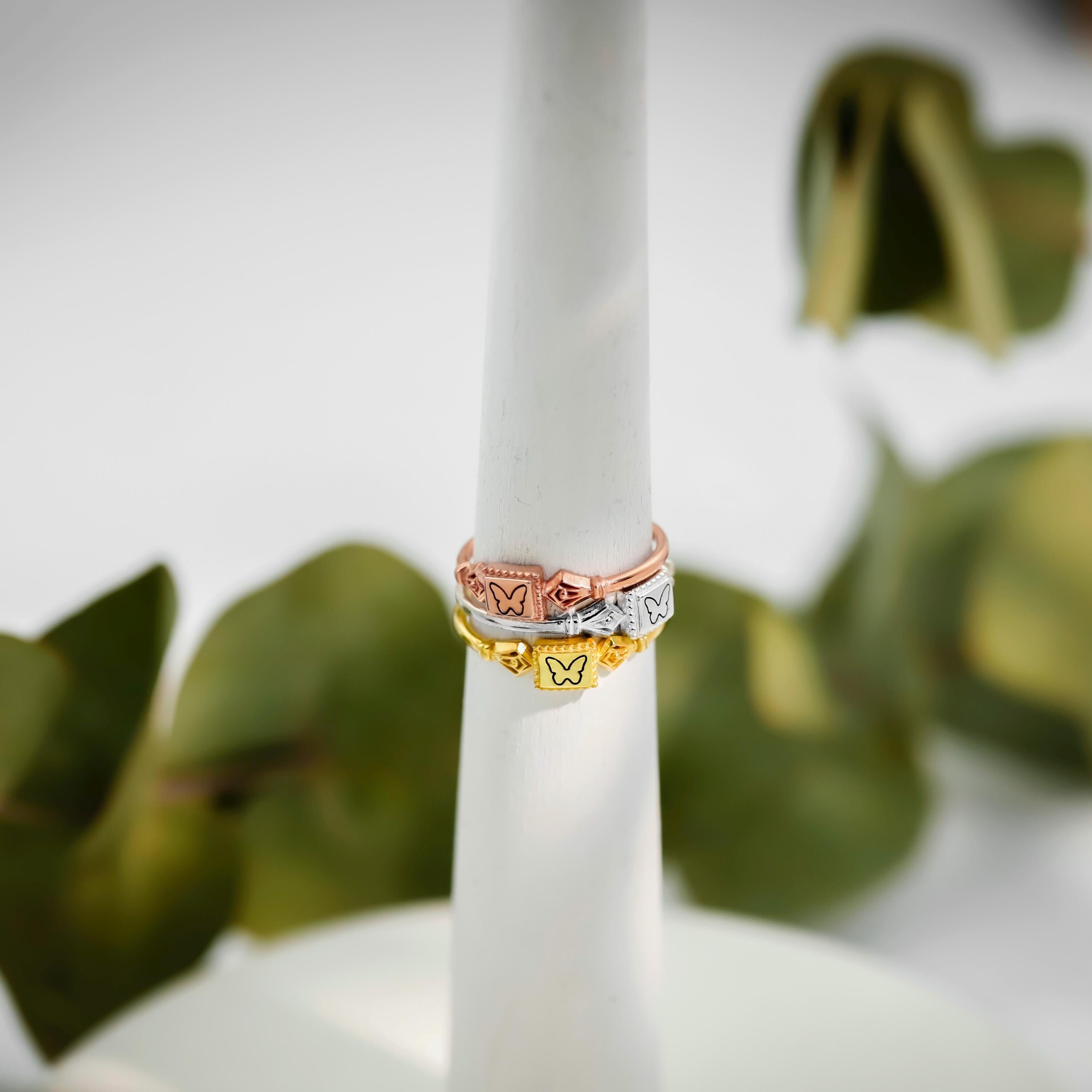 Pinky Butterfly Rings 925 Sterling Silver: Vintage Style Symbols Jewelry