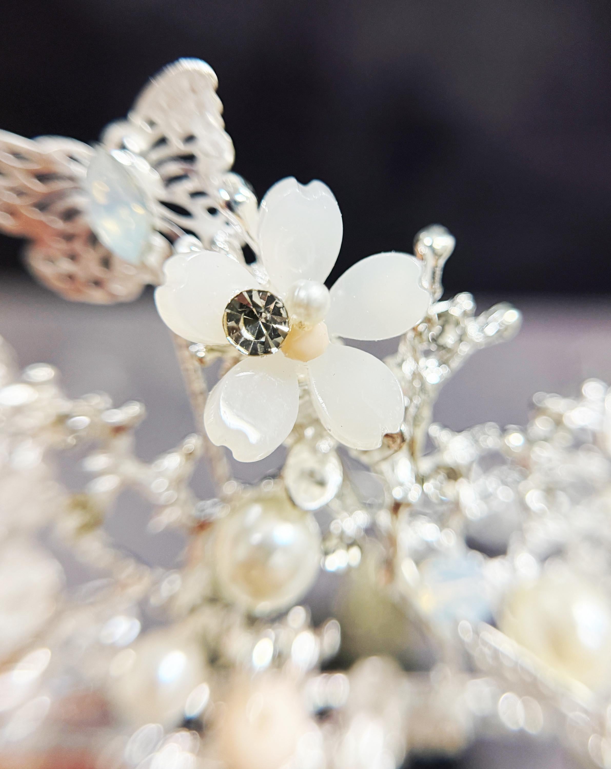 HappyJewelryWorld Silver Butterfly Pearl Crystal Tiara Crown