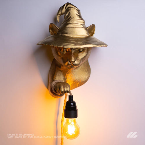 April16studio Gold Witch Cat Wall Lamp 3D Printed Sconce 12in
