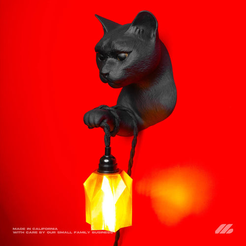 April16studio Black Cat Wall Sconce 3D Printed Lamp 6in x 10in Diamond Prism