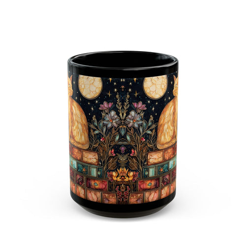 Bookshelf Cat Stained Glass Style Ceramic Mug