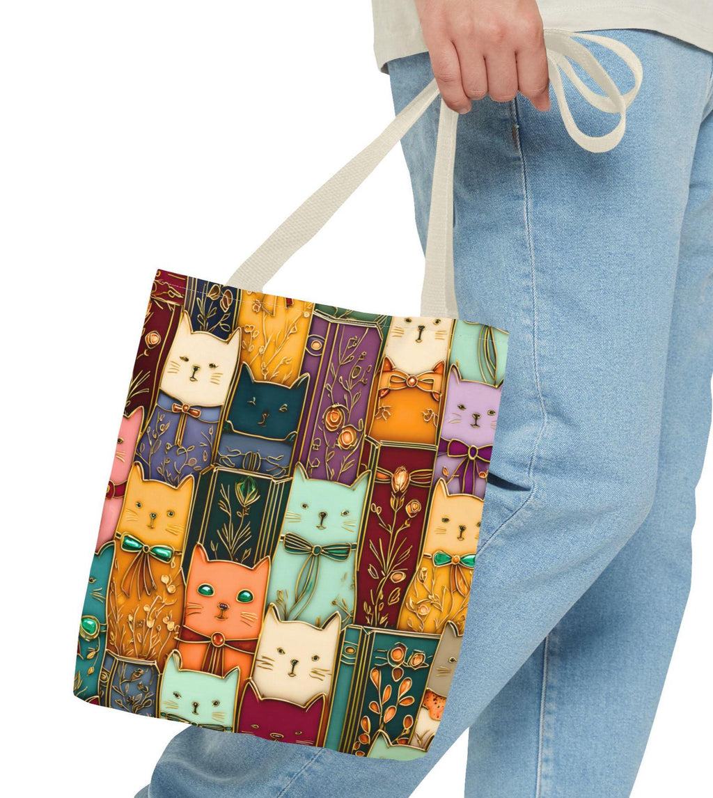 LELORESTORE Stained Glass Cat Tote Bag Book Lover Canvas