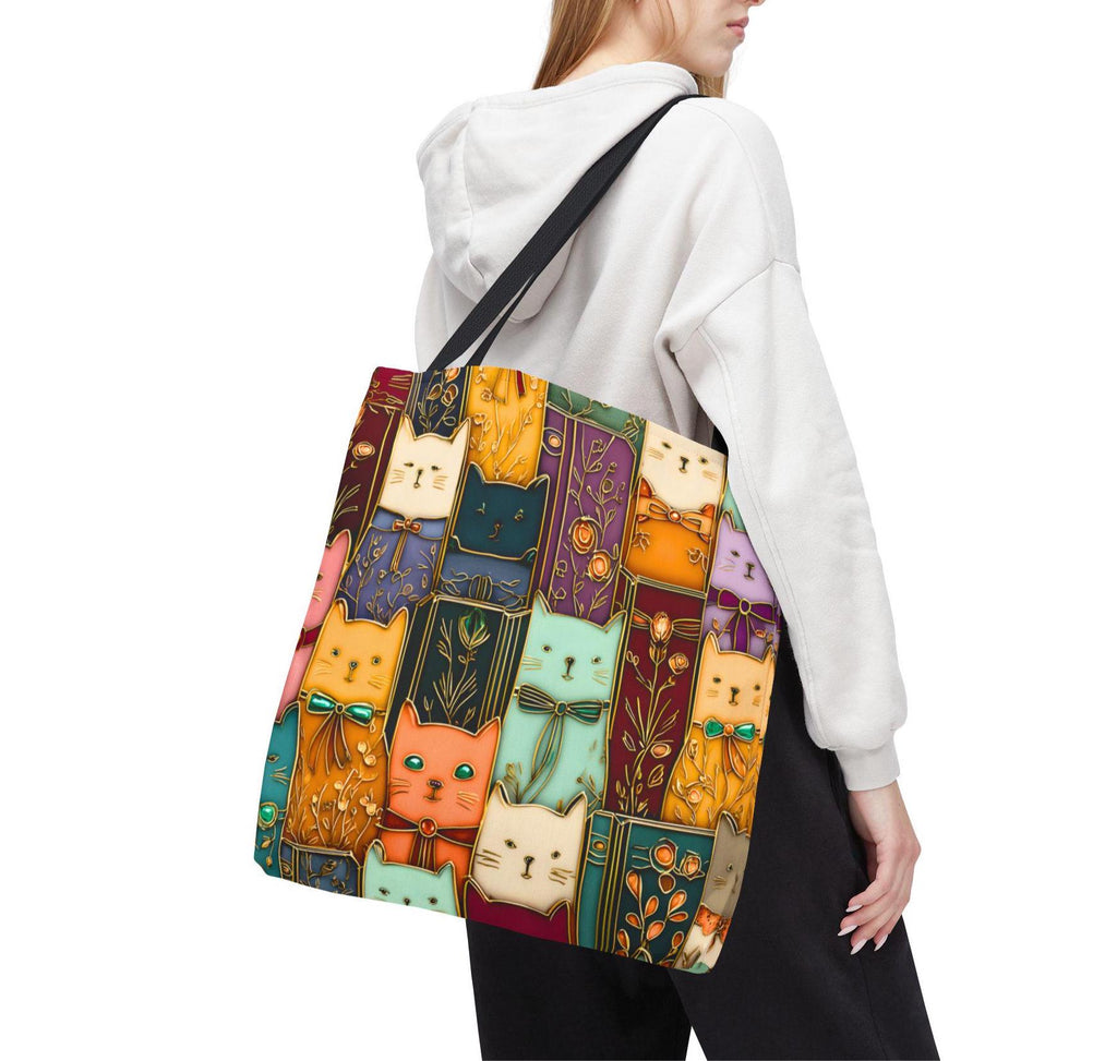 LELORESTORE Stained Glass Cat Tote Bag Book Lover Canvas