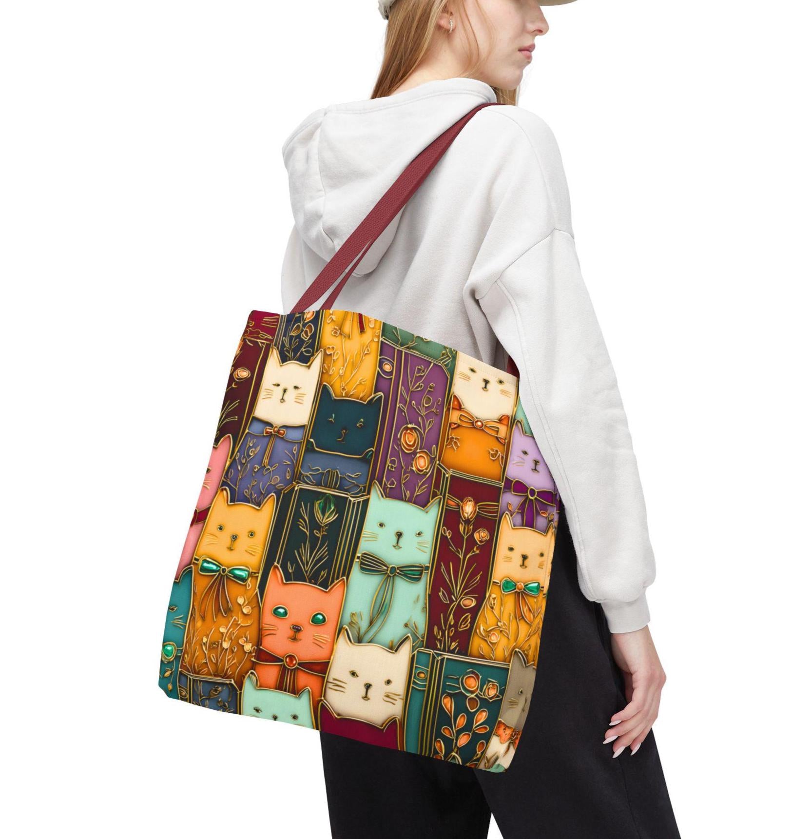 LELORESTORE Stained Glass Cat Tote Bag Book Lover Canvas