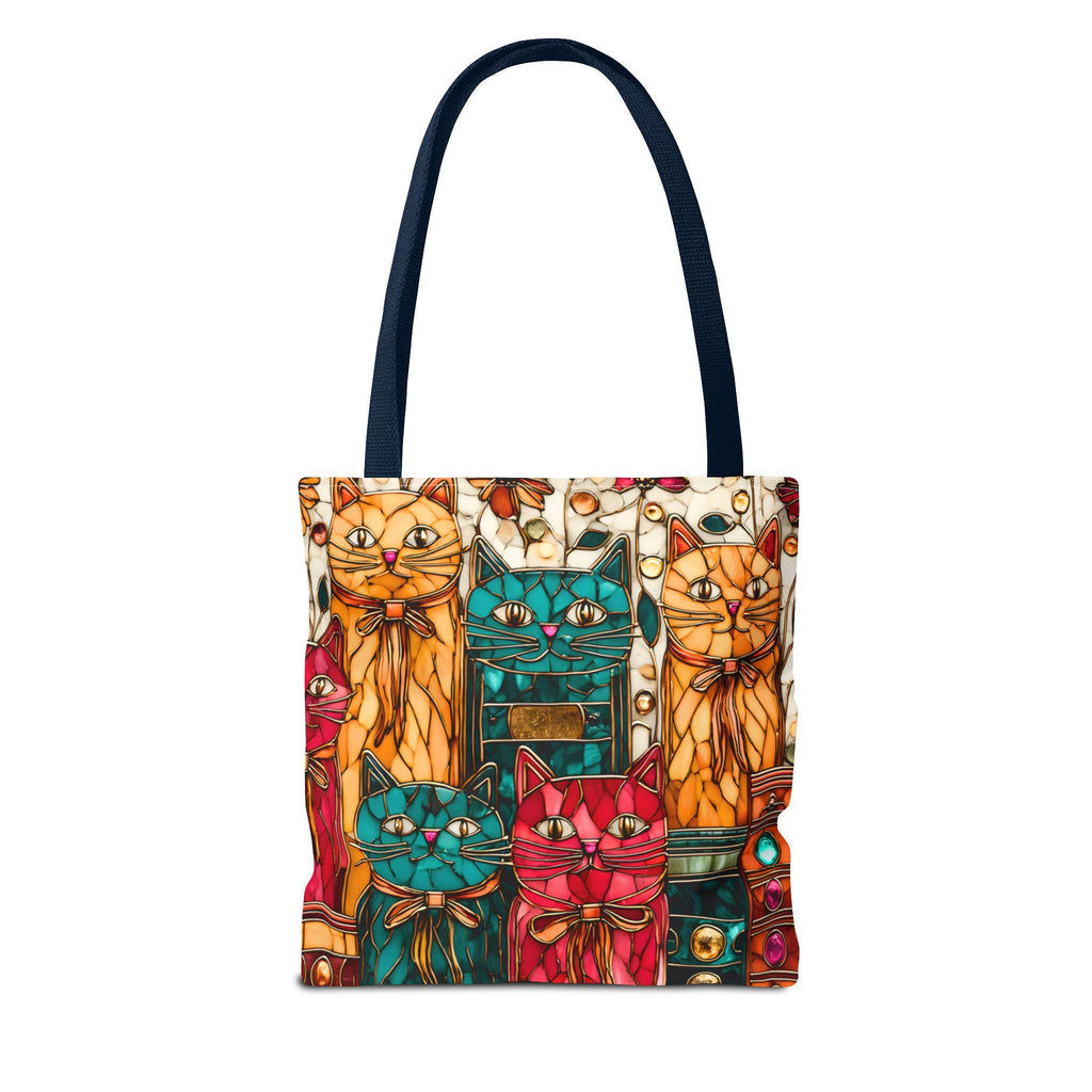 Whimsical Cat Stained Glass Inspired Canvas Tote Bag for Book Lovers