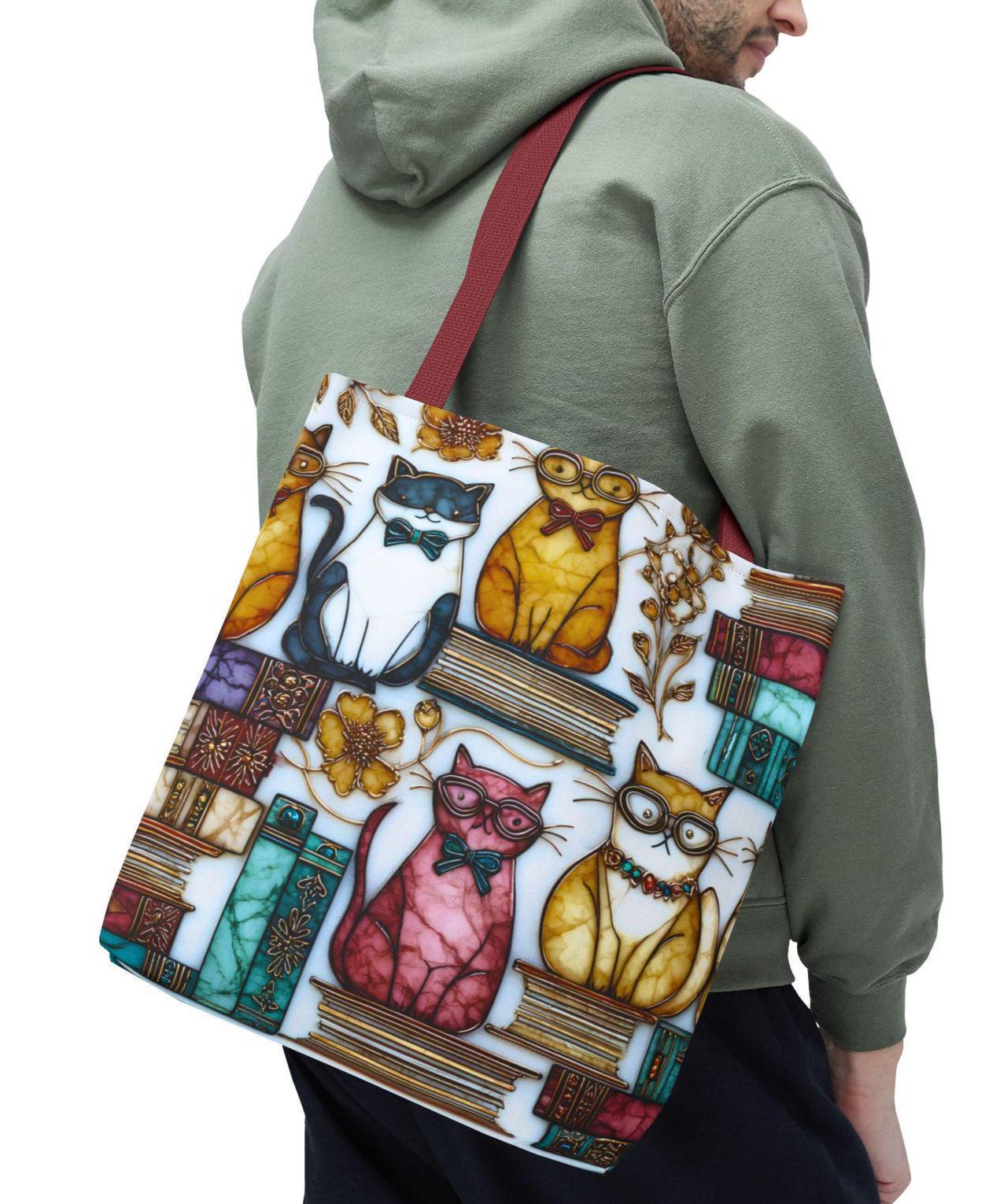 LELORESTORE Feline Stained Glass Look Canvas Tote Bag Bookish Gift