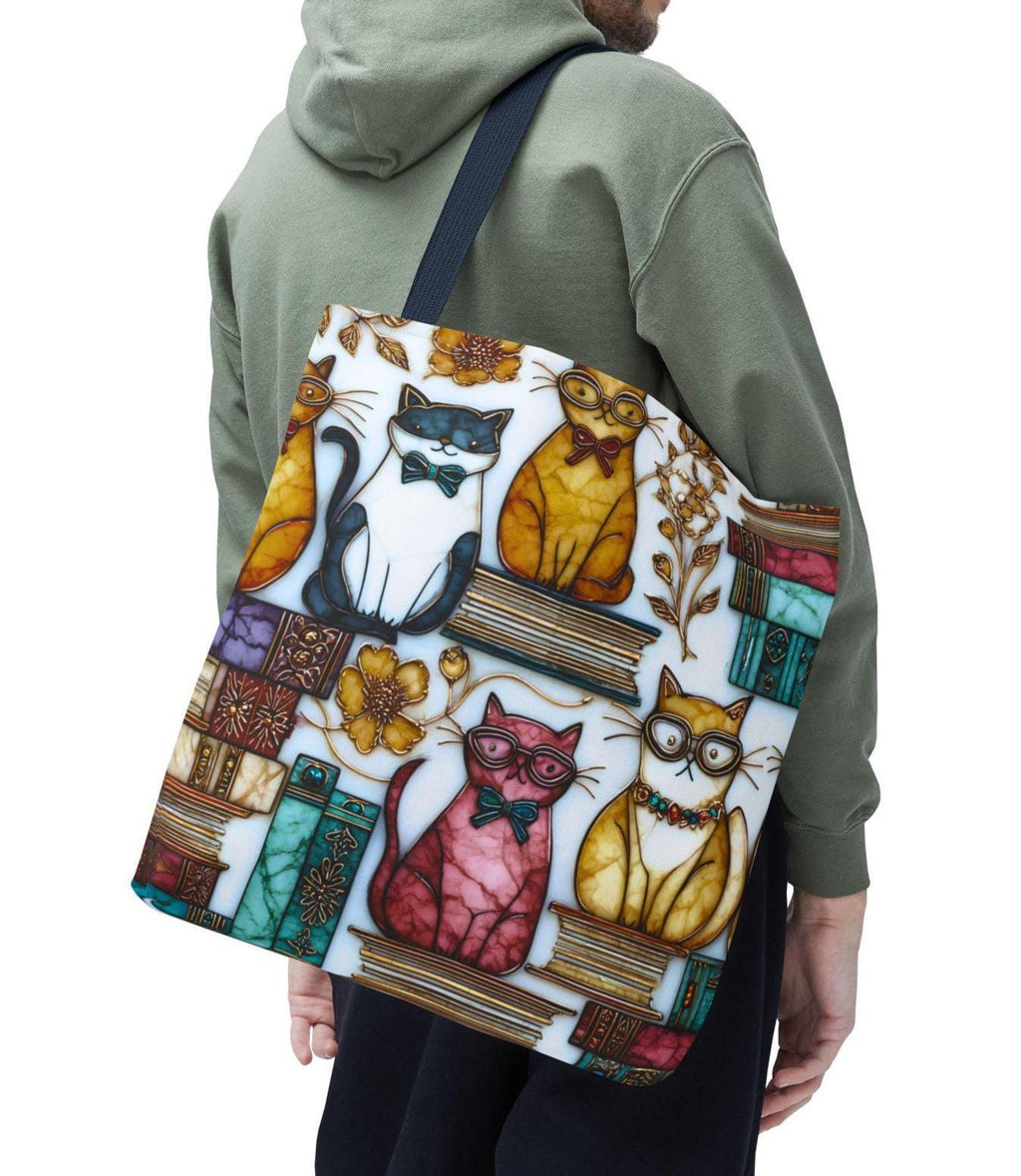 LELORESTORE Feline Stained Glass Look Canvas Tote Bag Bookish Gift