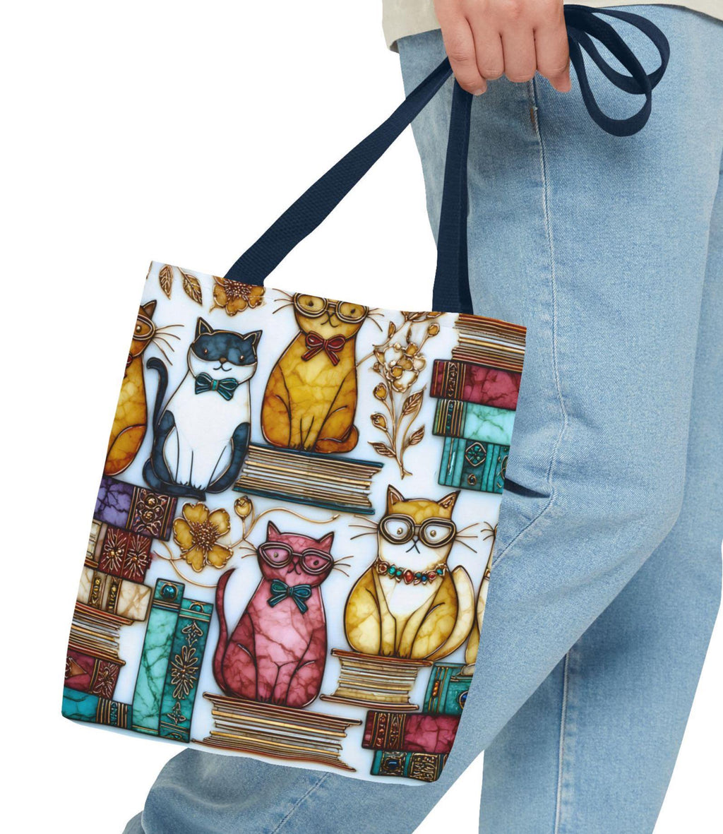 LELORESTORE Feline Stained Glass Look Canvas Tote Bag Bookish Gift