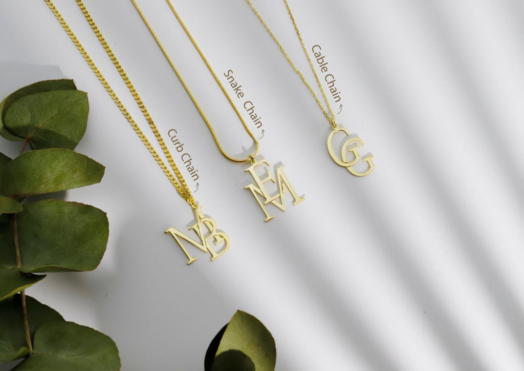 SilverGoldandRose Interlocking Initials Custom Monogram Necklace Brass