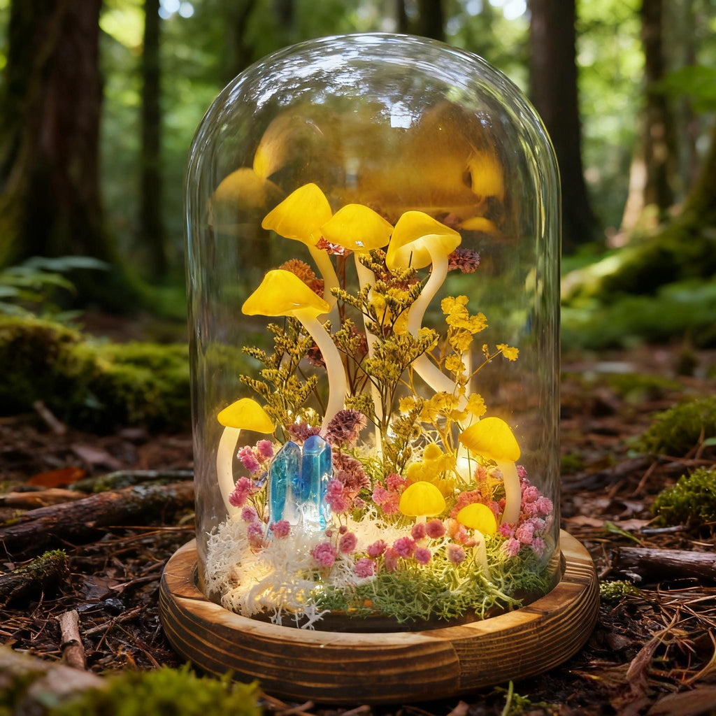 StarlitCarat Handmade Mushroom Night Light With Crystal LED Warm Glow