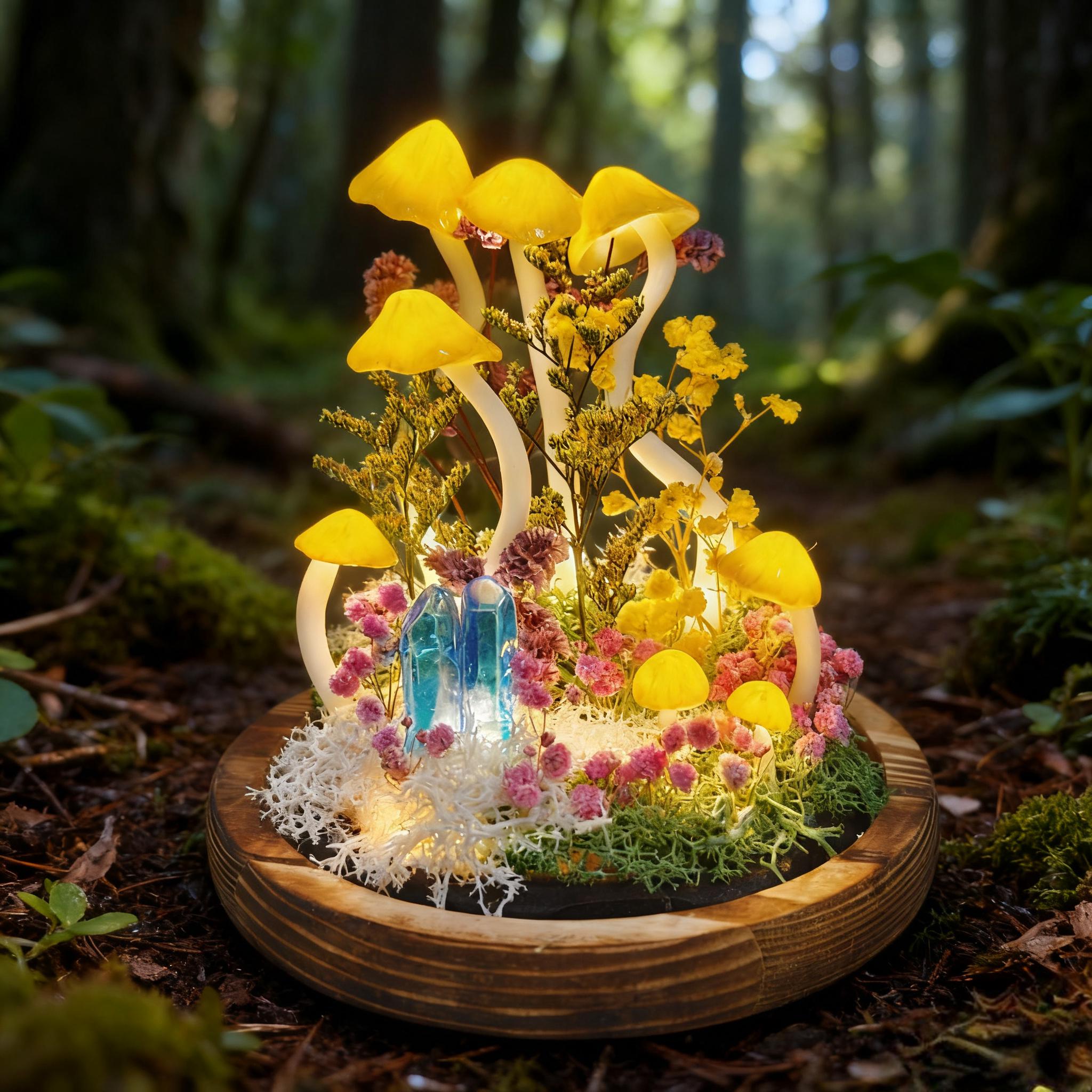 StarlitCarat Handmade Mushroom Night Light With Crystal LED Warm Glow
