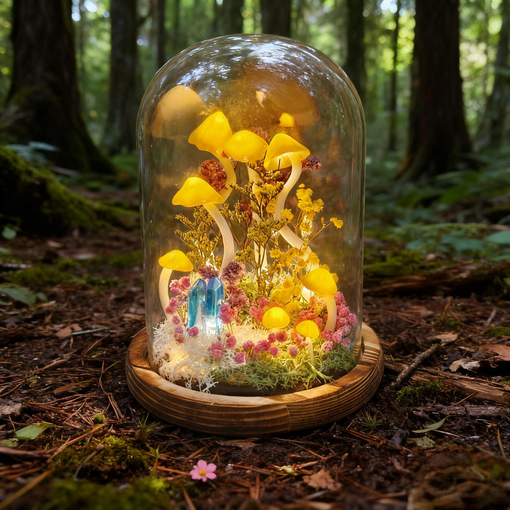 StarlitCarat Handmade Mushroom Night Light With Crystal LED Warm Glow