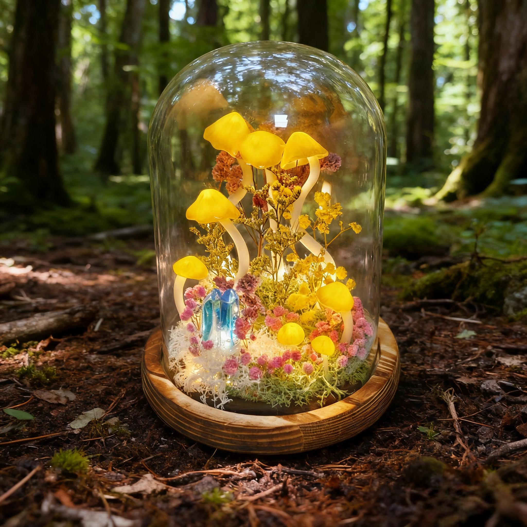 StarlitCarat Handmade Mushroom Night Light With Crystal LED Warm Glow
