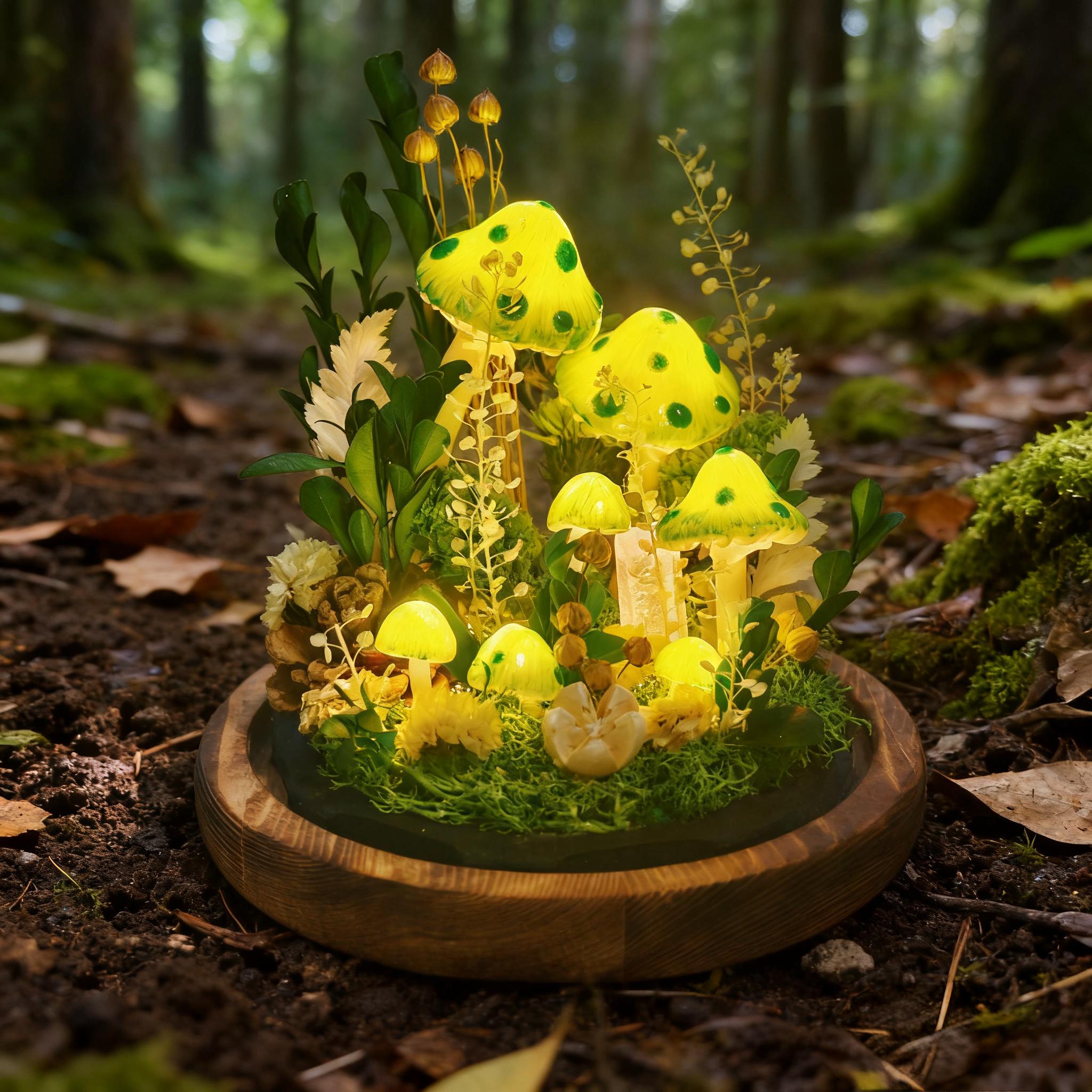 StarlitCarat Handmade Green Mushroom Lamp With Shell