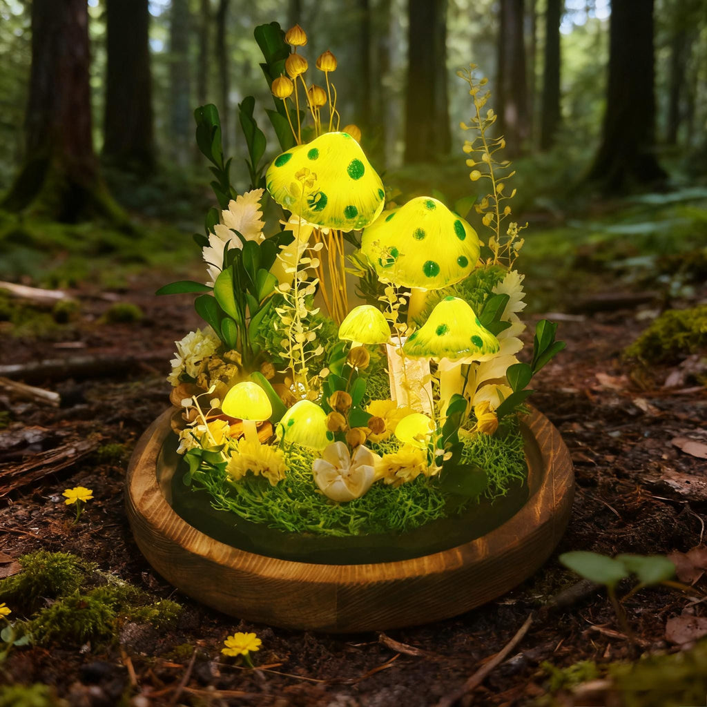 StarlitCarat Handmade Green Mushroom Lamp With Shell
