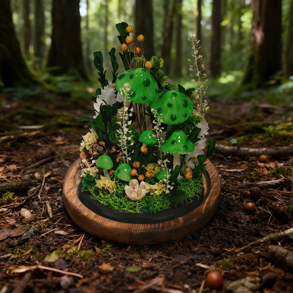 StarlitCarat Handmade Green Mushroom Lamp With Shell